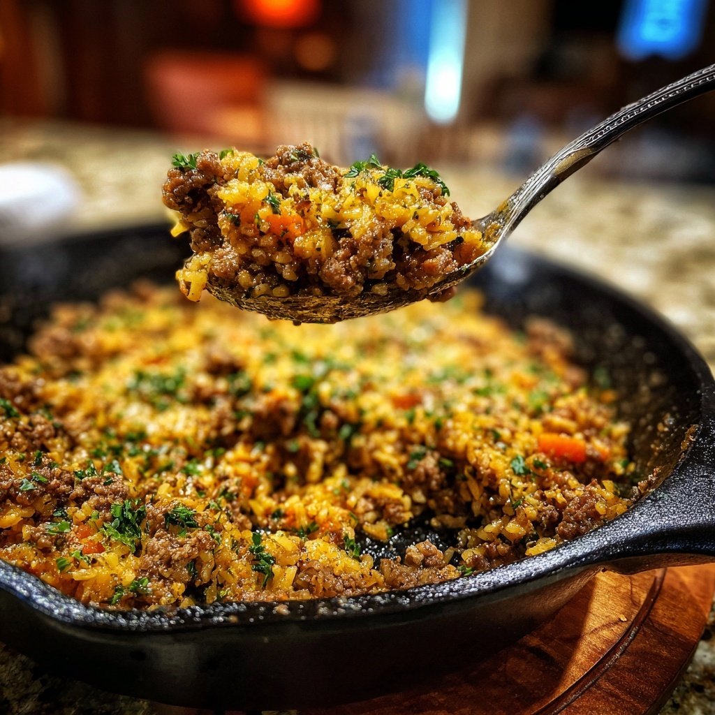Garlic Butter Ground Beef And Rice Skillet