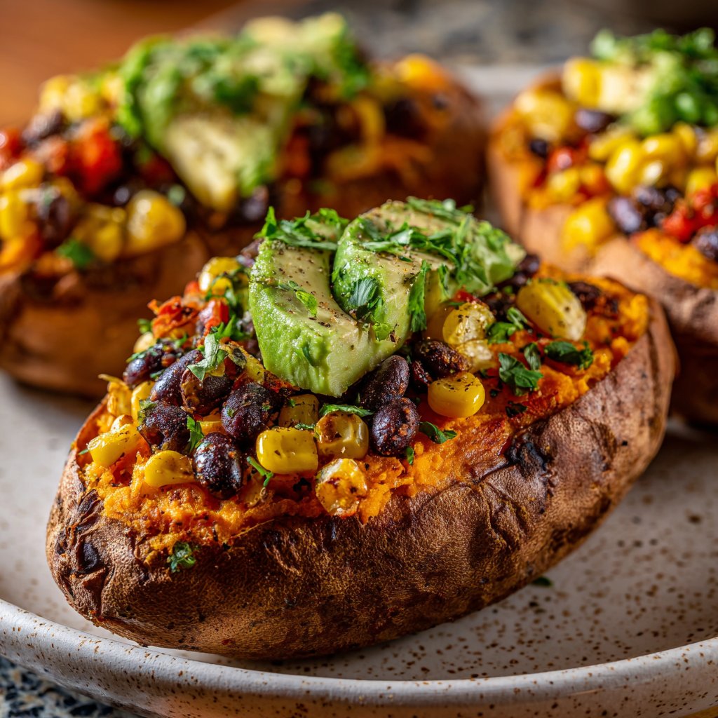 Baked Sweet Potato Veggie Boats
