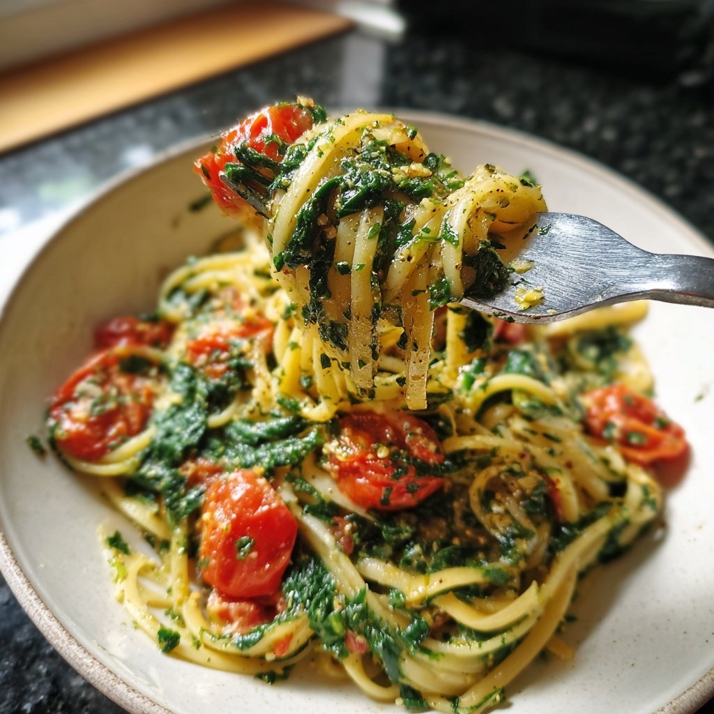 Delicious Spinach Tomato Pasta