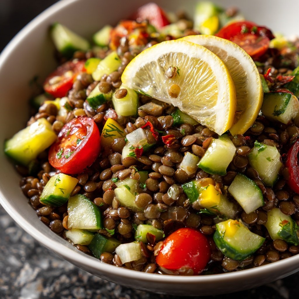 Healthy Lunch Lentil Salad with Lemon
